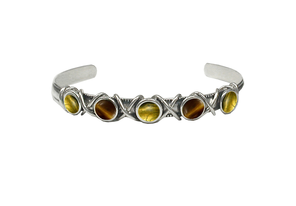 Sterling Silver Cuff Bracelet With Citrine And Tiger Eye